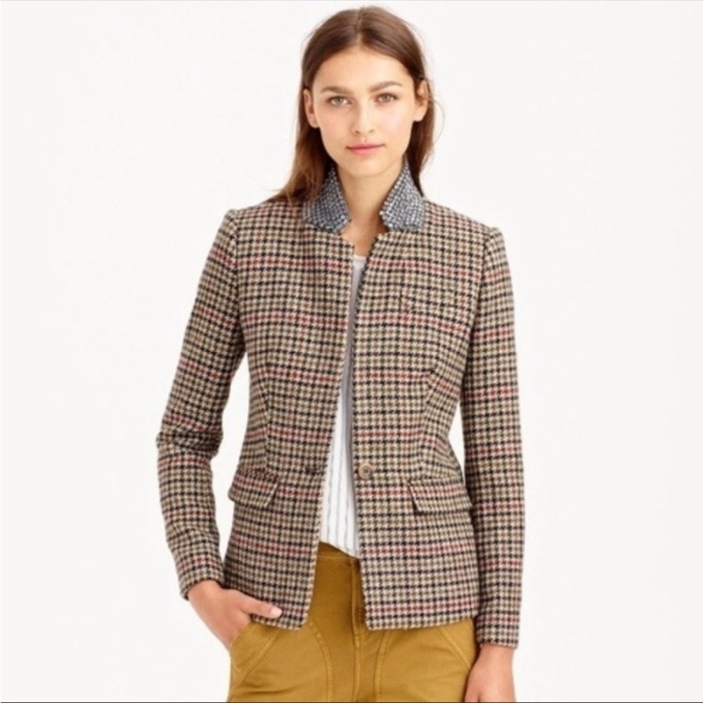 J.Crew Blazer Regent Wool Houndstooth Tan Jewel Jacket Sz 0